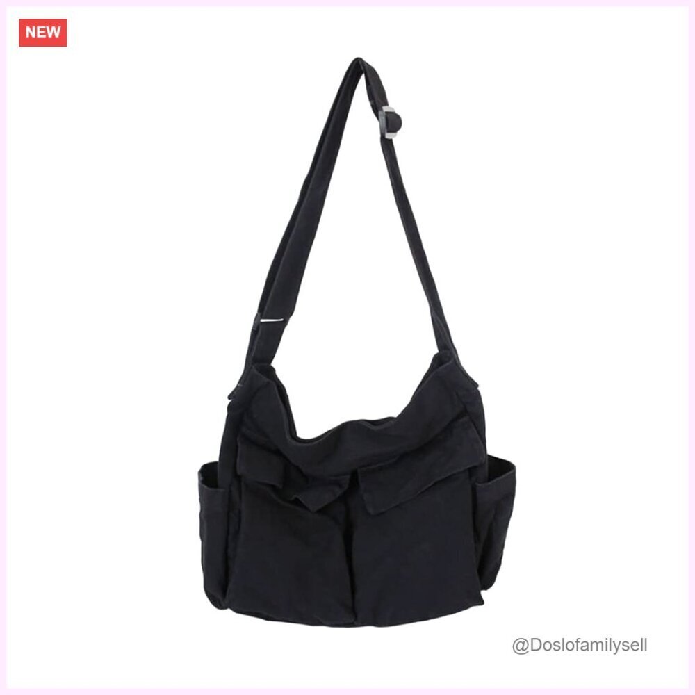 Large Canvas Crossbody Bag Multi-Pocket Messenger Travel Shoulder Bag
